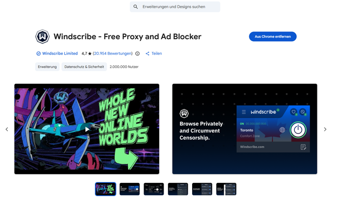 Windscribe Browser-Extension installieren